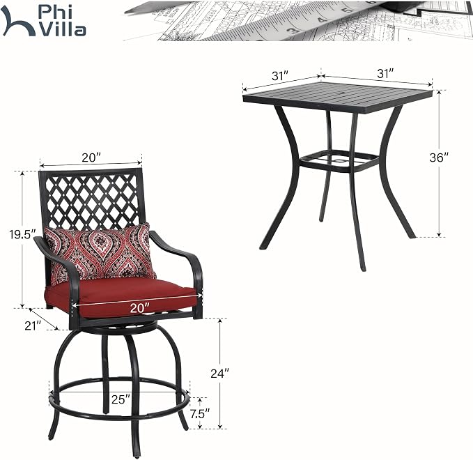 PHI VILLA 5 Piece Outdoor Bar Furniture Set, Counter-Height Patio Bistro Table - Image 7