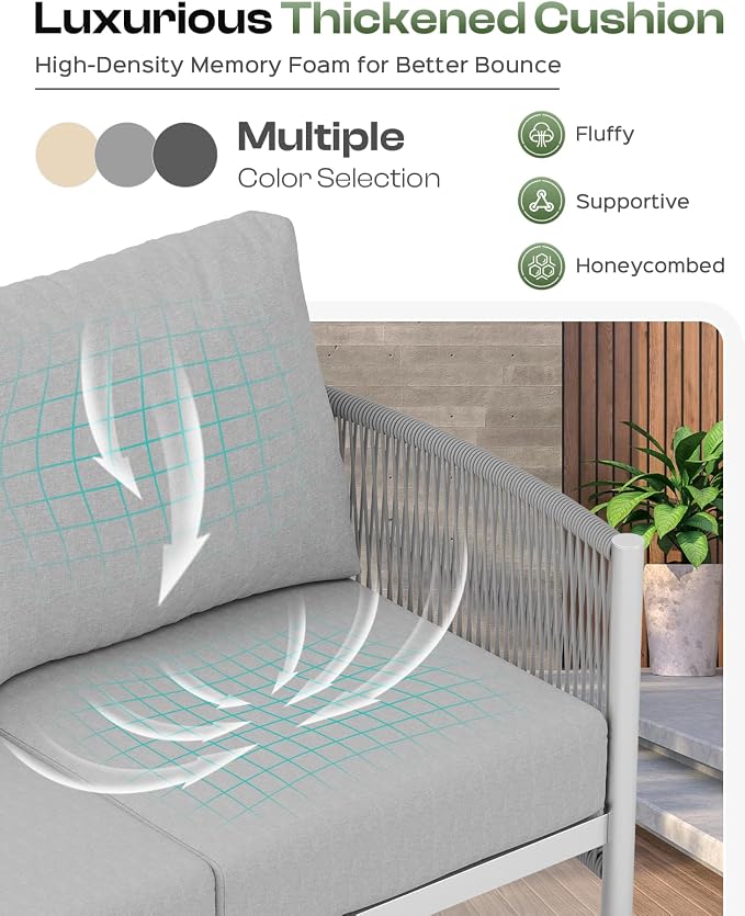 Aluminum Outdoor Patio Couch Loveseat, HDPE Rope Patio Sofa - Image 6
