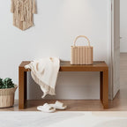 Bamboo Dining Bench Indoor Long Entryway Shoe Rack Bench, Outdoor Modern Wood - Image 2