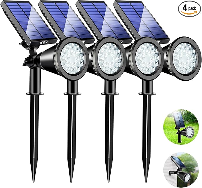 KEV 800 Lumens Solar Spot Lights Outdoor, 18 LEDs Solar Flood Lights by KEV