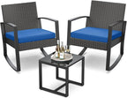 3 Piece Patio Bistro Set Patio Furniture Set Outdoor Wicker Rocking Furniture by Qsun