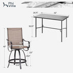 PHI VILLA 5 Piece Outdoor Bar Set, Counter Height Patio Bar Table and Chairs - Image 7