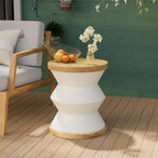 COSIEST White Outdoor Side Table, Round MgO Concrete End Patio Side Table by COSIEST