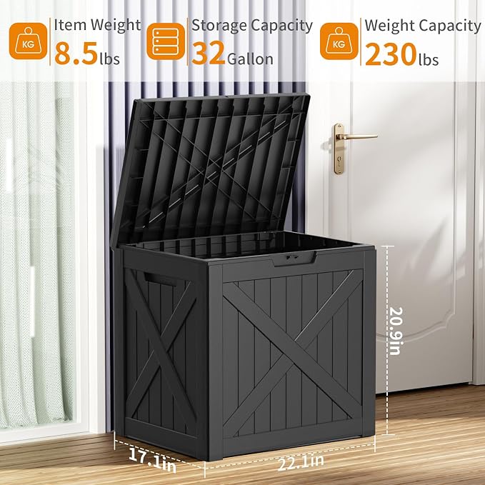 ROJIK 32 Gallon Outdoor Storage Housing Deck Box, Waterproof Patio Furniture - Image 2