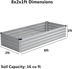 8x2x1 ft Galvanized Raised Garden Bed, Outdoor Planter Box Metal Patio Kit - Image 2
