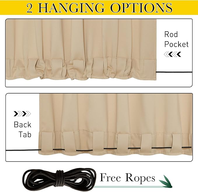 NICETOWN 2 Panels Outdoor Patio Curtains Windproof Top & Bottom Grommet & Back - Image 3
