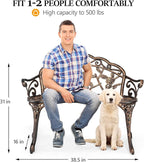 VINGLI 38.5" Patio Park Garden Outdoor Metal Rose Bench, 2-Person Cast Iron - Image 3