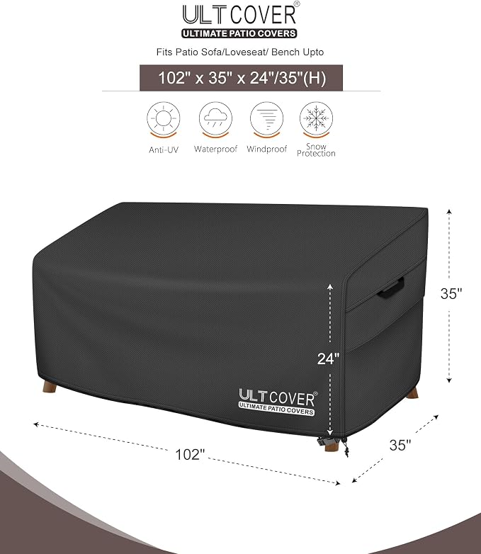 ULTCOVER Patio Furniture Sofa Cover 102W x 35D x 35H inch Waterproof Outdoor - Image 2