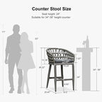 PURPLE LEAF Outdoor Rattan 24" Counter Height Bar Stools Chair Set of 2 - Image 3