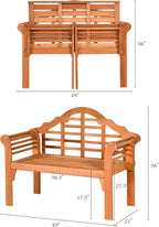 COSTWAY Folding Wooden Bench Outdoor, Crown-Like High Backrest, Patio - Image 3