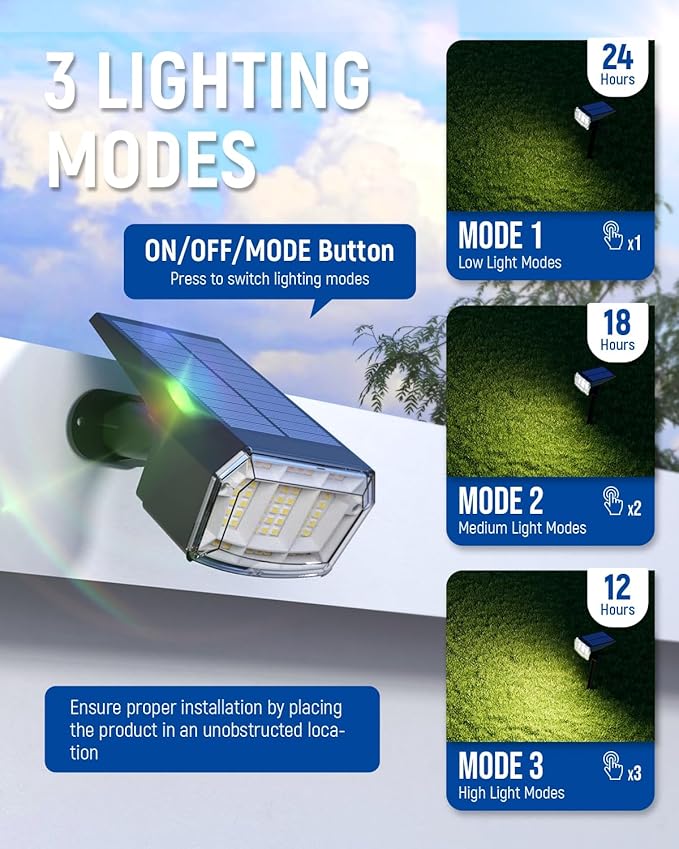 Solar Lights Outdoor Lighting IP65 Waterproof, 63LED Solar Spotlights, 3 Pack - Image 3