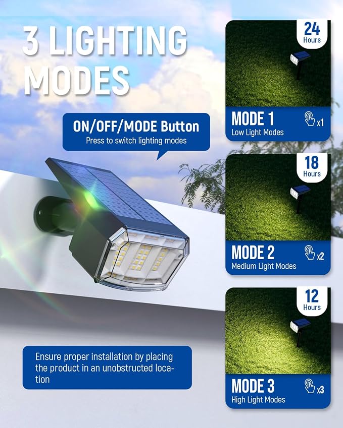 Solar spotlights Outdoor 63 LED 3 Lighting Modes, IP65 Waterproof Lighten Yard - Image 4