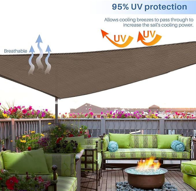 E&K Sunrise 17' x 17' x 17' Sun Shade Sail Triangle Canopy Shade Cover UV Block - Image 5