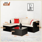 5 Pieces Patio Furniture Sets Outdoor Furniture Patio Sofa Wicker Sectional - Image 2