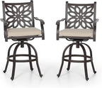PHI VILLA Outdoor Swivel Bar Stools Set of 2, Cast Aluminum High Top Pub Height by PHIVILLAThepioneerofcomfortablehouseholdsupplies