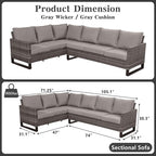 Belord Outdoor Sectional Sofa 6 Seater L Shaped Couch Wicker Patio Conversation - Image 2