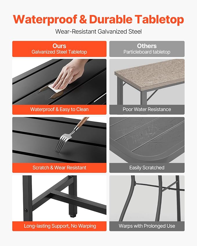 VEVOR Outdoor Bar Table, 47 x 15 in Patio Bar Table, Waterproof Top & Sturdy - Image 5