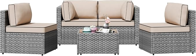 Shintenchi 5 Pieces Outdoor Patio Furniture Sets, Patio Sectional Sofa Couch - Image 7