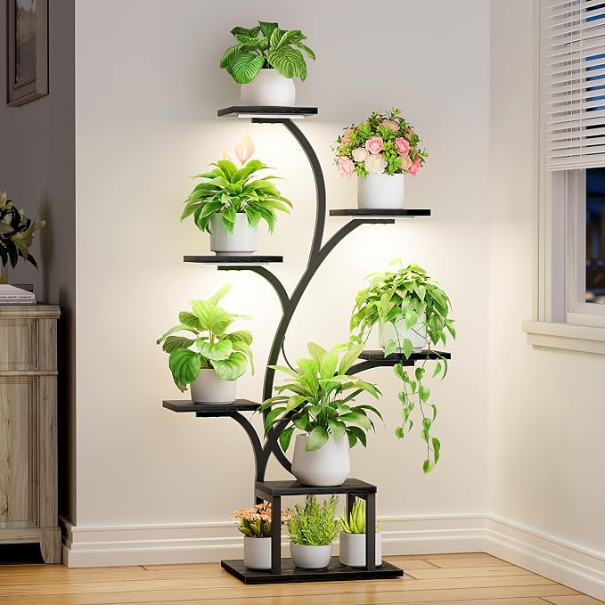 Plant Stand Indoor with Grow Lights, 7 Tiered Indoor Plant Shelf, Metal Plant by BACEKOLL
