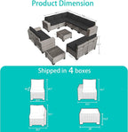 12-Piece Outdoor Patio Furniture Set Wicker Sectional Sofa Set, Patio - Image 6