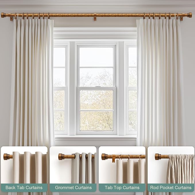 Retro Gold Curtain Rods for Windows 72 to 144 Inches Adjustable Length Heavy - Image 4