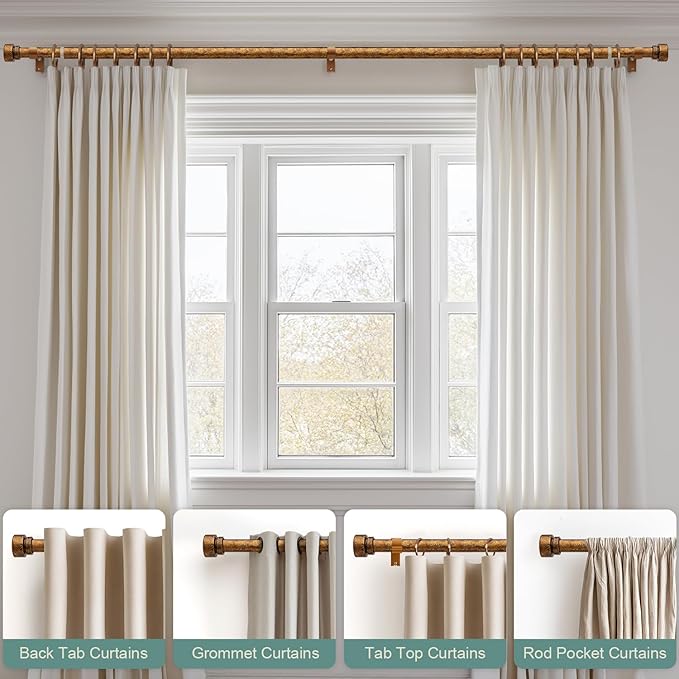 Retro Gold Curtain Rods for Windows 66 to 120 Inches Adjustable Length Heavy - Image 4