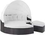 Modway Convene Wicker Rattan Outdoor Patio Retractable Canopy Round Poolside - Image 4