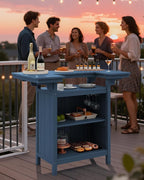 SERWALL Outdoor Bar Table Set – HDPE Blue Patio Bar Cabinet - Image 9