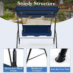 Porch Swing Outdoor, 3 Person Patio Swing w/Removable Cushion, Stand & - Image 5