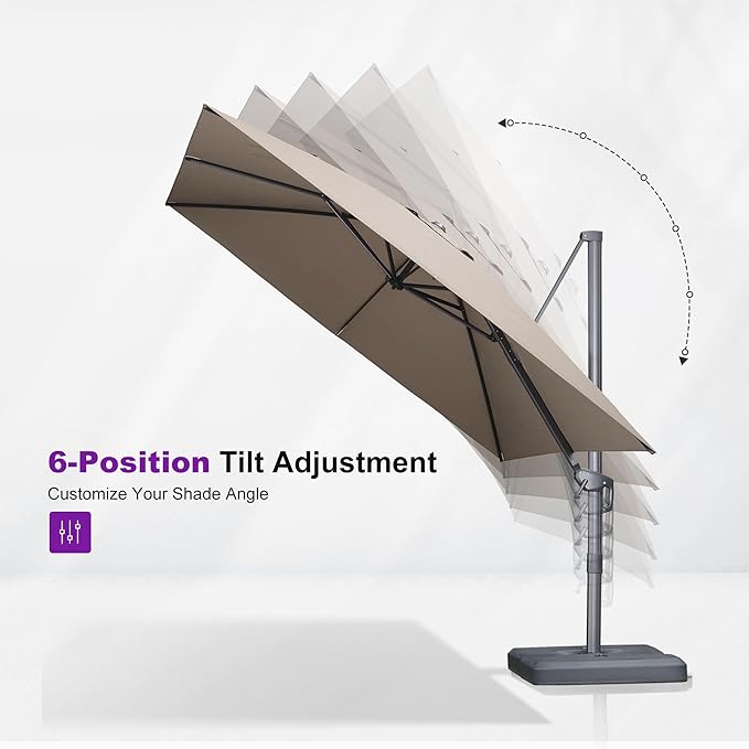 PURPLE LEAF Patio Umbrella 10' X 10' Rectangle Cantilever Umbrella Large - Image 7
