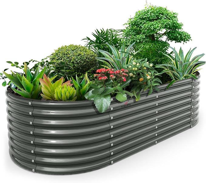 A ANLEOLIFE 8x4x2ft Galvanized Raised Garden Bed Kit, Oval Metal Deep Root by AAnleolife