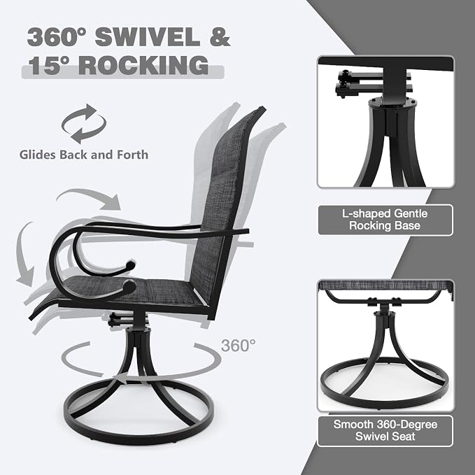 MELLCOM 5 Pieces Outdoor Dining Set, 4 Swivel Rocker Chairs - Image 2
