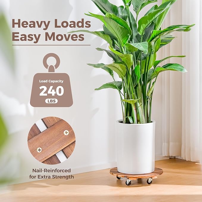 Bamworld Plant Stand with Wheels Plant Caddy Outdoor 4 Pack 12in Rolling - Image 6