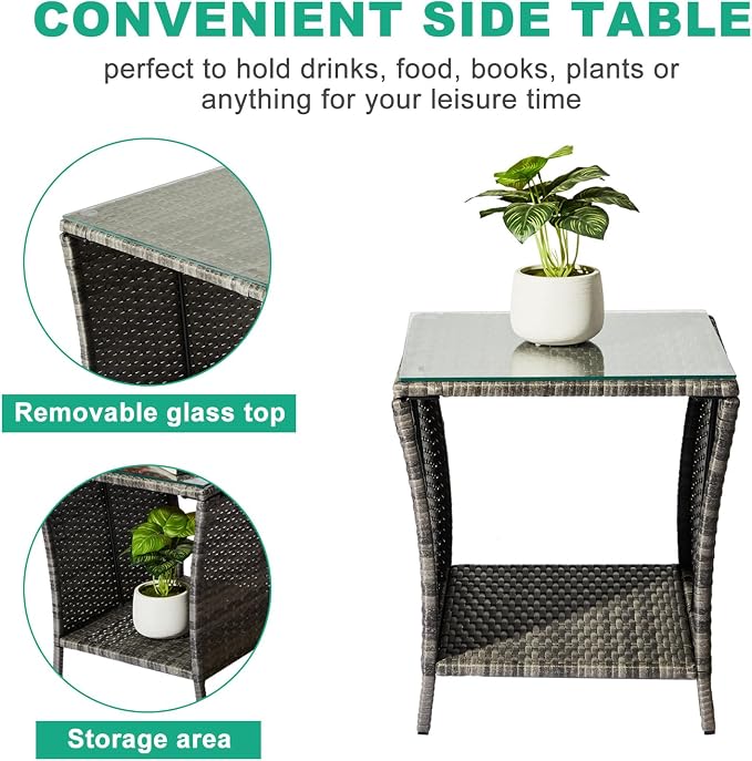 Wicker Rattan Side Table, Outdoor Square Rattan Coffee End Table - Image 6