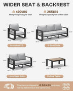 Aluminum Outdoor Patio Furniture Set, 5 Piece Oversized Patio Conversation Sets - Image 9