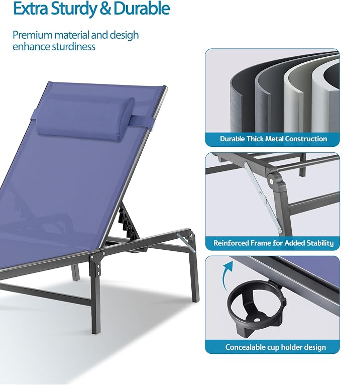 2 Pack Foldable Chaise Lounge Chair - Image 6