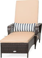 COSTWAY PE Rattan Chaise Lounge Chair, 6 Gear Adjustable Recliner by COSTWAY