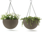 Keter Resin Rattan Set of 2 Round Hanging Planter Baskets by Keter