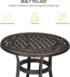 VINGLI 24” Cast Aluminum Outdoor Side Table, All Weather Round Patio Coffee - Image 5