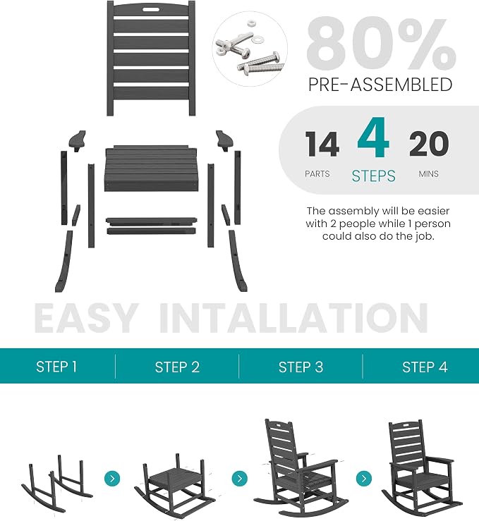 SERWALL Outdoor Rocking Chair Set of 2, Oversized Rocking Chair - Image 7