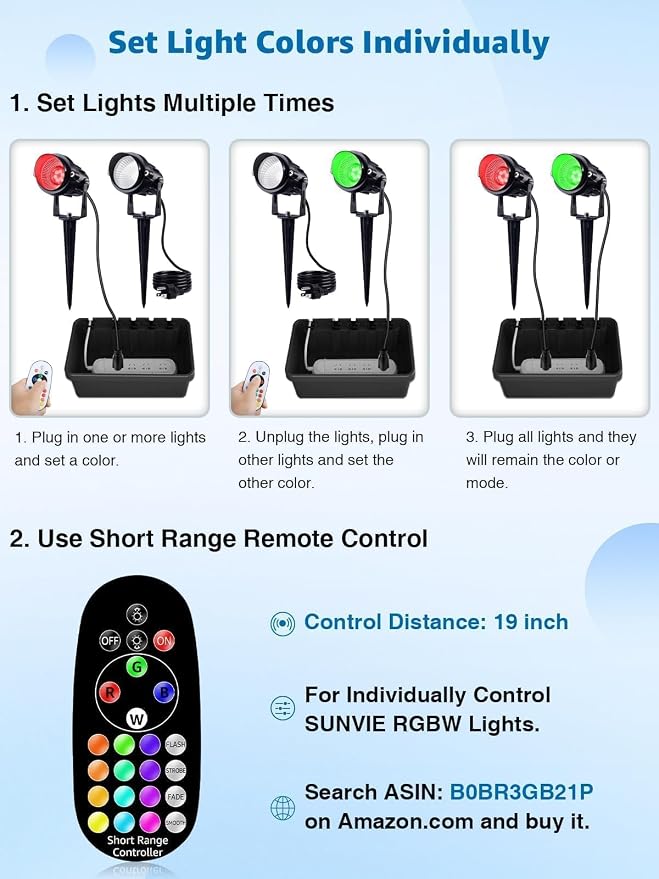 SUNVIE RGB Spot Lights Outdoor 12W LED Color Changing Landscape Lights - Image 8