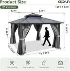 Aoxun 12'x12' Hardtop Gazebo, Aluminum Frame Permanent Pavilion - Image 4