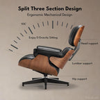 Top Black Grain Leather, Mid Century Chaise Lounge Chair and Ottoman, Leather - Image 7