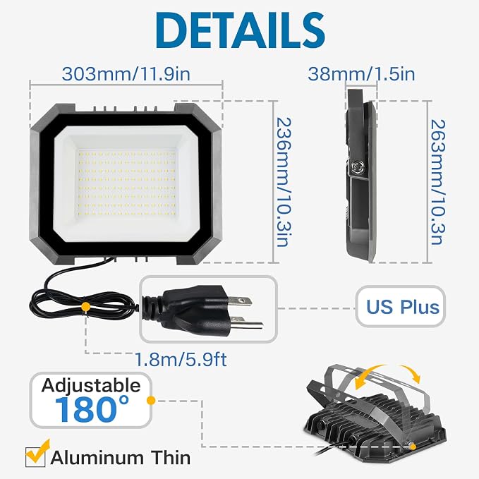 2 Pack LED Flood Lights Outdoor, 150W 15000LM Super Bright Floodlight Outside - Image 4