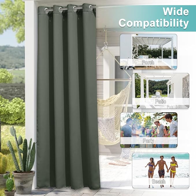 NICETOWN Indoor & Outdoor Curtains 95 inches Long, Morandi Waterproof Fbric - Image 5