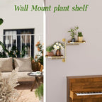 Window Rotating Plant Stand Shelf Indoor Gold Metal Floating Shelves 2-Tier - Image 6
