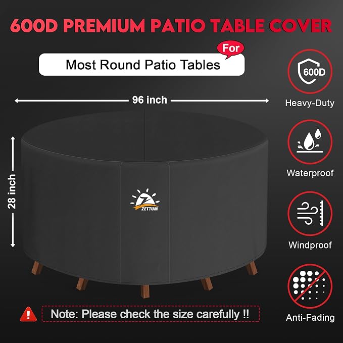 Zettum Round Patio Table Cover 96 Inch - Image 2