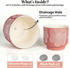 YBX 8 Inch + 6 Inch White Flower Pattern Plant Pots, Sand Glazed Ceramic Planter - Image 4
