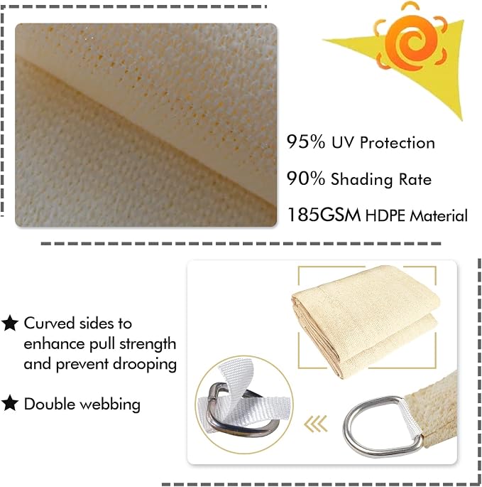 KANAGAWA 14'X15' Cream Custom Size Sun Shade Sail Rectangle UV Block Canopy - Image 3