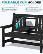 SERWALL Outdoor Bench with Cup Holder, All Weather Patio Benches with High - Image 6